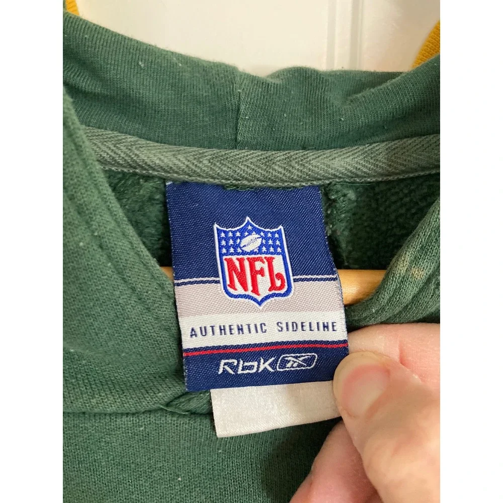VTG Reebok NFL Green Bay Packers Authentic Sideline Hoodie Green Yellow Mens L